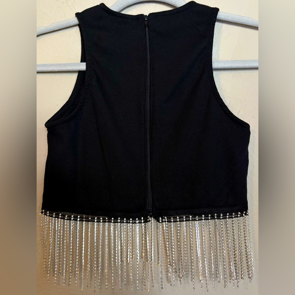 Windsor Black Sleeveless Tank Top with Silver Fringe size XS - Picture 3 of 6